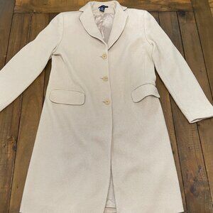 Ann Taylor Coat Womens 8 Tan 100% Wool Single Breast Tweed